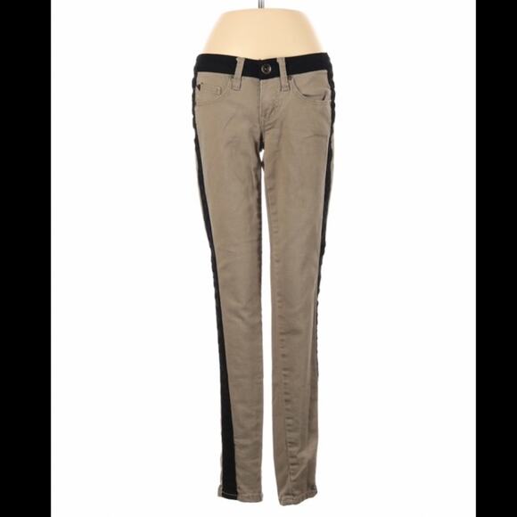 Dollhouse khaki side stripe punk goth low rise skinny Jeans, size 1 - Picture 1 of 14